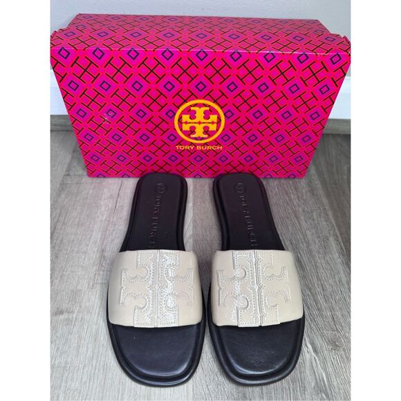 NWOT Tory Burch Double T Sport Slide Sandals Black & White size 7 $198 - Picture 2 of 6